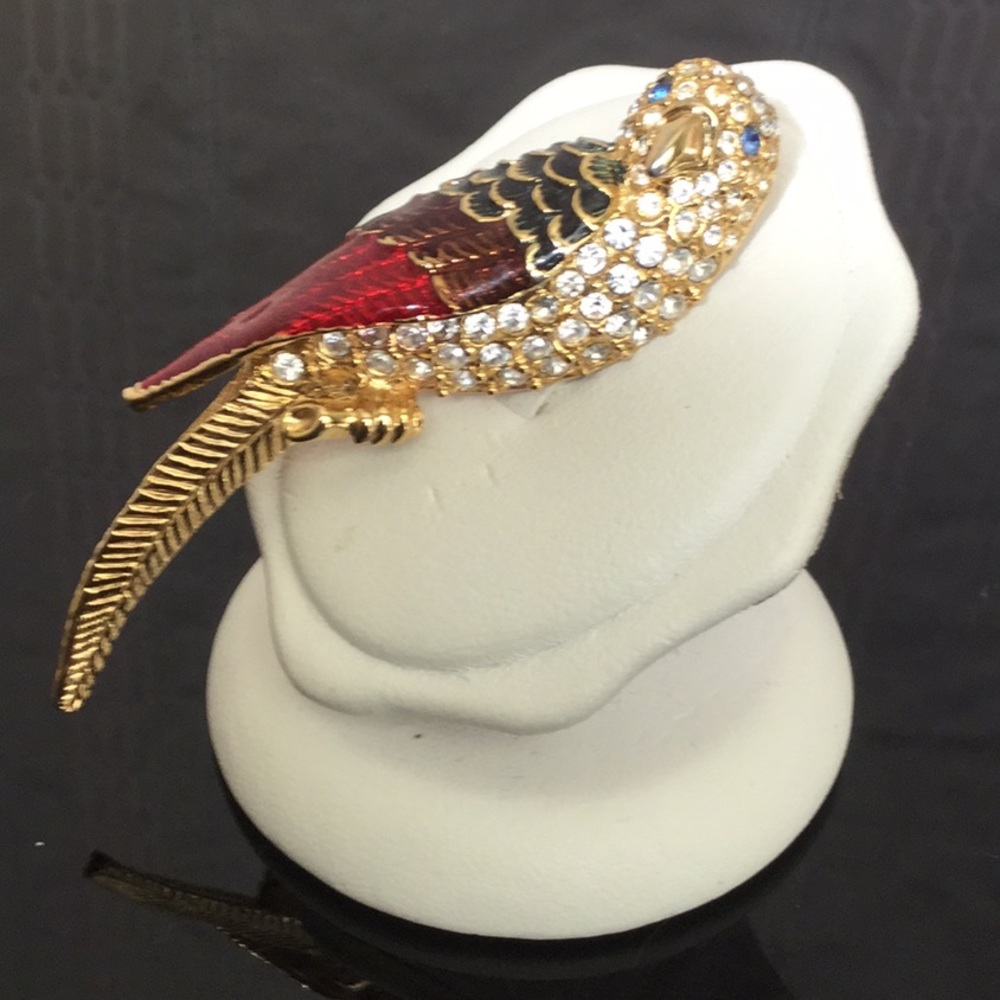 Vtg.Giorgio ParrotBrooch.GoldW/Crystals &EnamlBrch - Picture 2 of 8